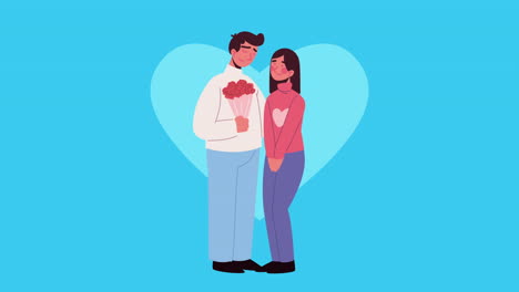 lovers couple with roses bouquet animation
