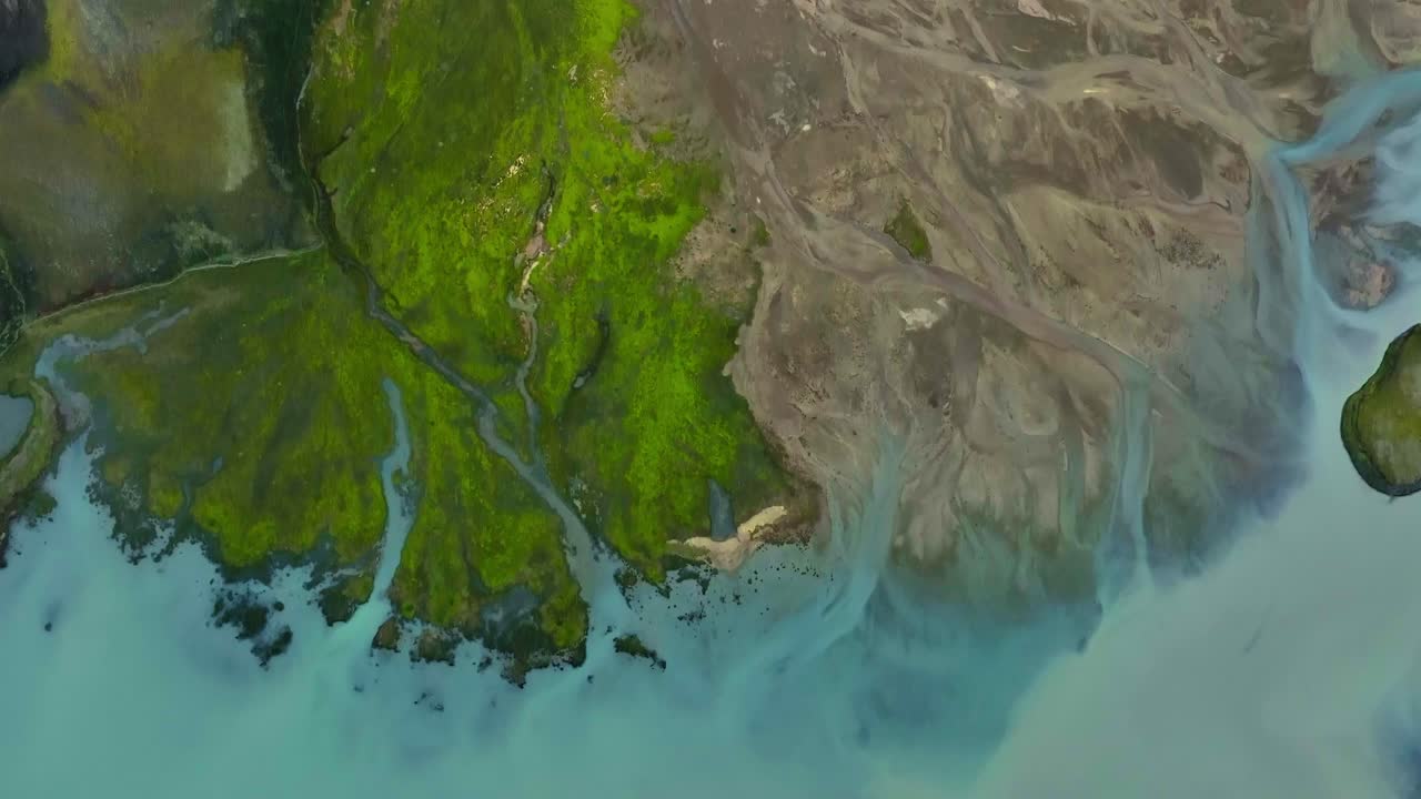 Fjallabak Nature Reserve Lake Frostastaðavatn Highlands Iceland, aerial drone nature