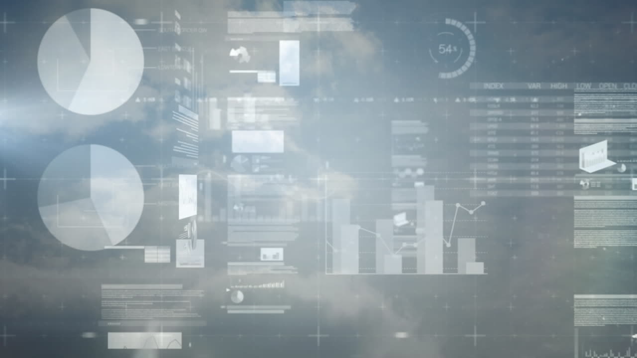 animación del procesamiento de estadísticas sobre nubes y cielo