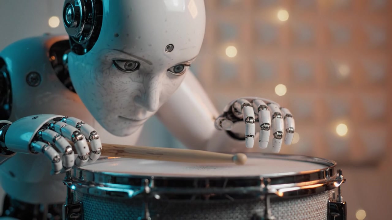 Un batterista robotico che suona un rullante con precisione: uno sguardo al futuro della musica e della tecnologia che intersecano creatività e innovazione