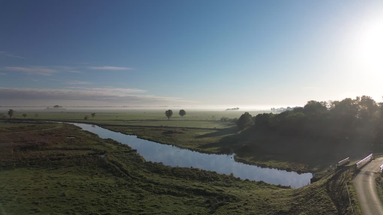 drone, nature, flying, fog, recreation, stream, morning, cloud, field, autumn, sunrise, north, countryside, high, mount, national park