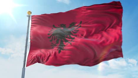 4k ilustración 3d de la bandera ondeante en un poste del país albania