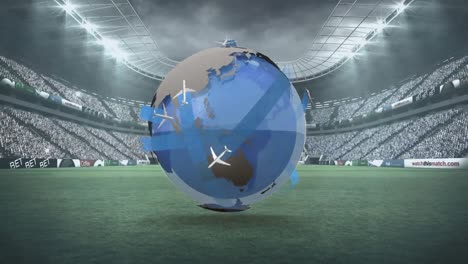 Globe-rotating-in-on-a-stadium-field