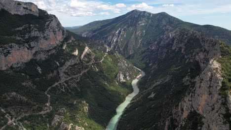 Verdon-river-canyon-aerial-shot-beautiful-eroded-limestone-mountain-France