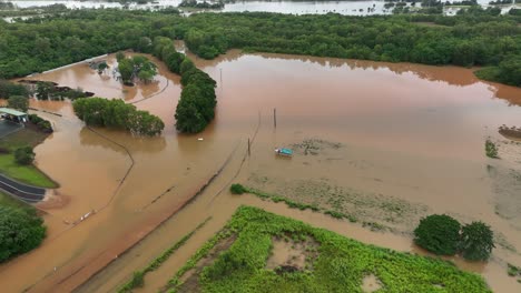 extreme flooding in the cattana wetlands near cairns after heavy rains, australia