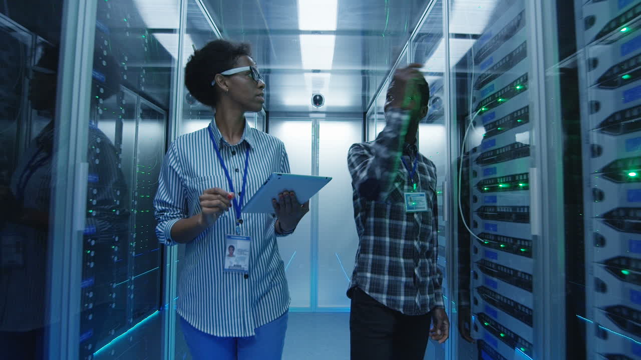 IT Professionals Working and Inspecting Servers in a Data Center