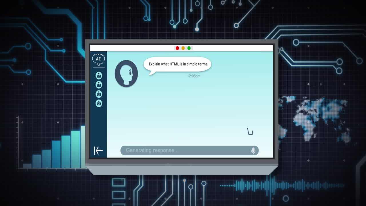 텍스트, 아이콘 및 데이터 처리를 회로판으로 애니메이션