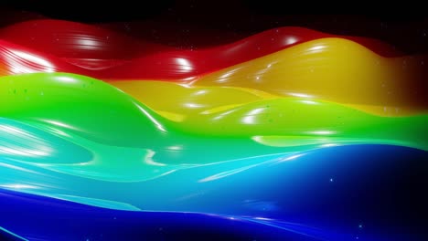 abstract 3d surface with beautiful waves, luminous sparkles and bright color gradient, colors of rainbow. waves run on very shiny, glossy surface with glow glitter. 4k looped animation