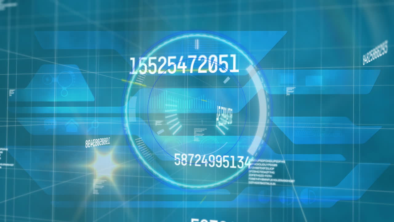 스 ⁇  스캔의 애니메이션과 파란색 배경에 변화하는 숫자