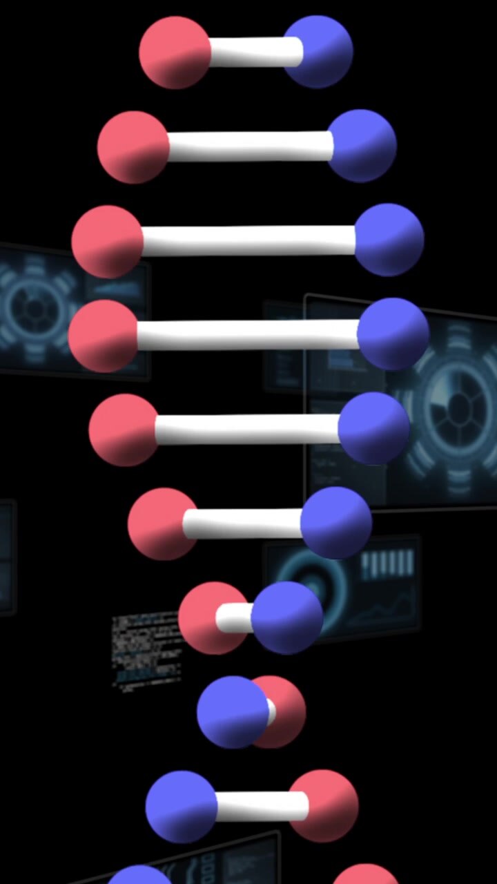 Animation of dna strand and data processing on black background