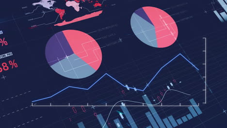 animación de las estadísticas y el procesamiento de datos digitales sobre un fondo oscuro