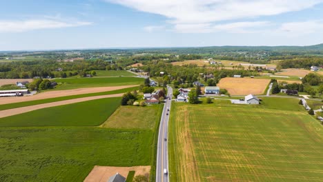 rural landscape with vibrant farmland and a small community in usa