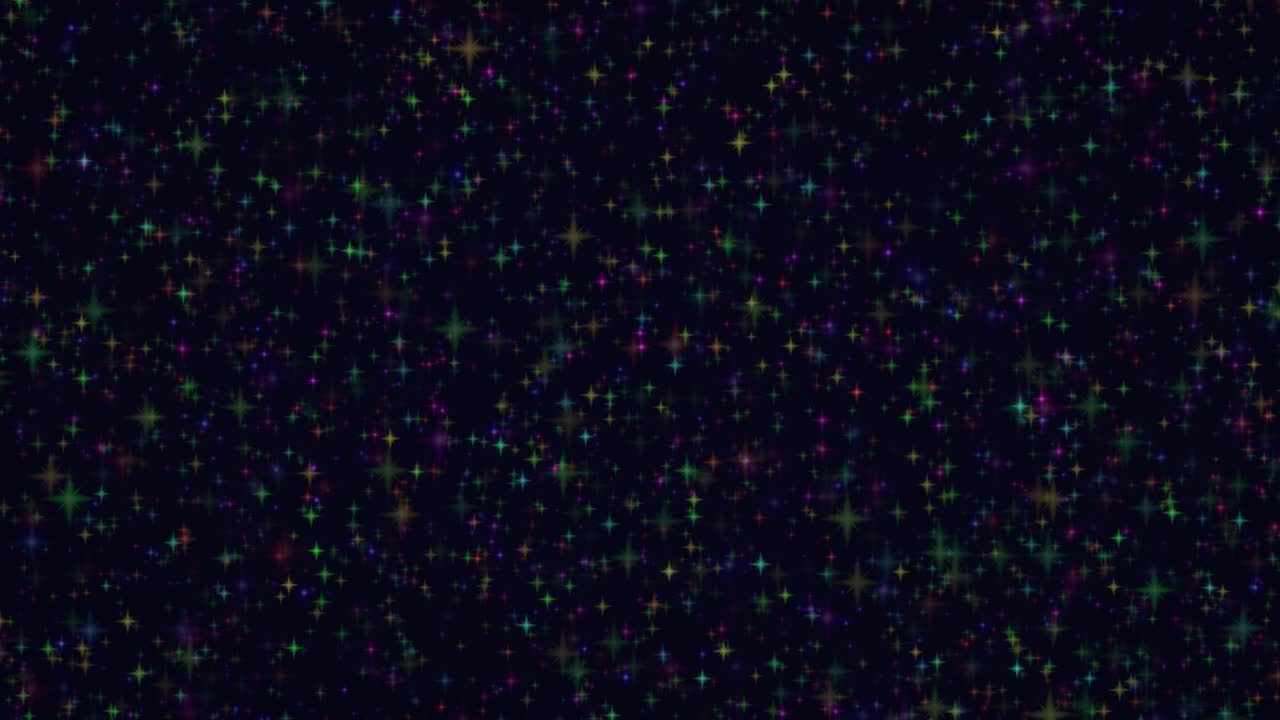 Multicolor stars twinkle and shimmer across a dark night sky in a seamless loop