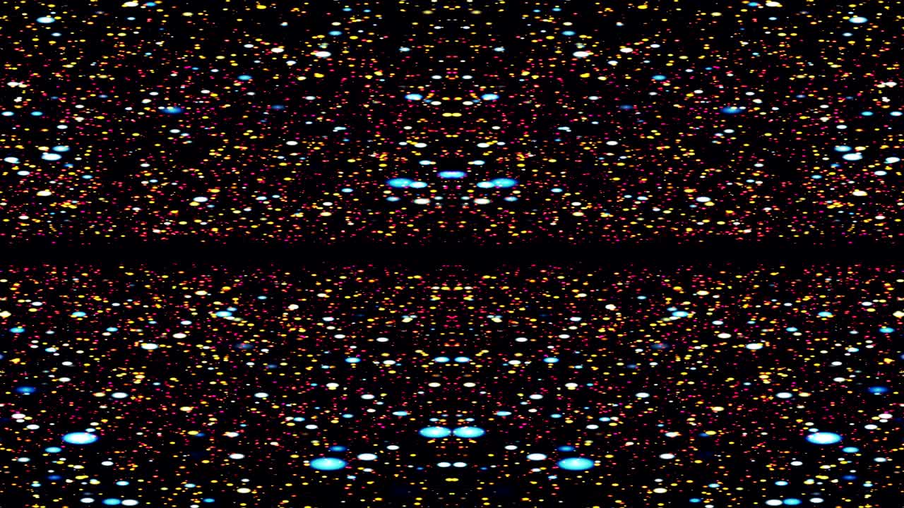 많은 색의 움직이는 입자를 가진 추상적인 애니메이션 일러스트레이션