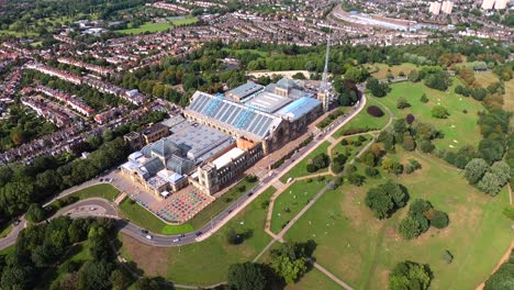 aerial view of alexandra palace and the bbc broadcasting mast, london, uk