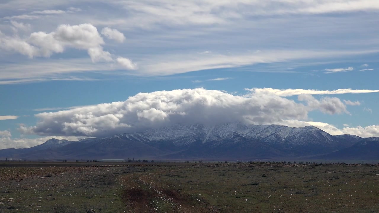 Time-lapse di nuvole che si muovono sopra montagne innevate