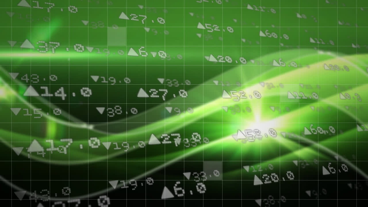 그리드 위에 화살표로 표시된 떠다니는 숫자의 애니메이션