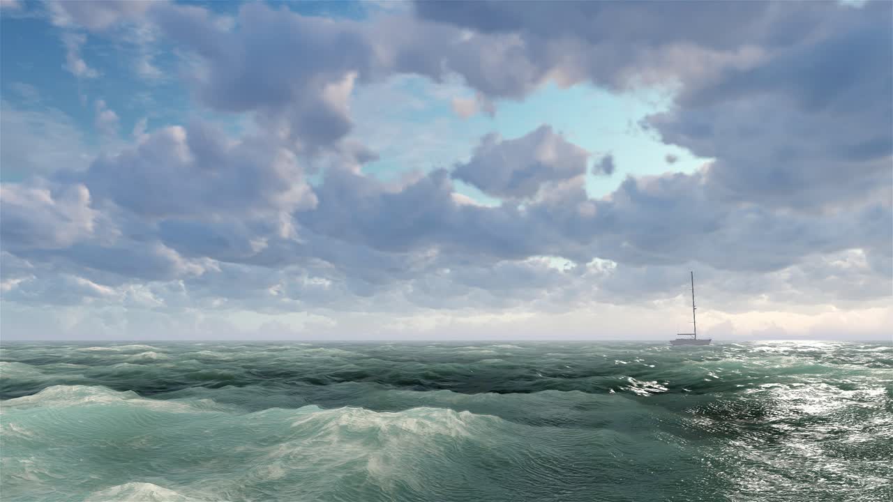 Ocean Scenery with Sailboats and Palm Trees