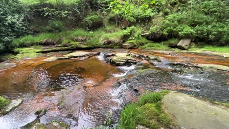 Langsam-Fließender-Fluss,-Der-Zeigt,-Wie-Sich-Das-Wasser-über-Kleine-Und-Große-Felsen-Bewegt