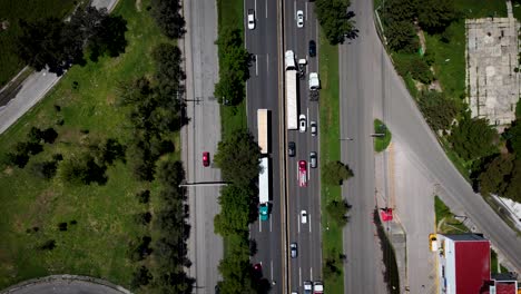 Top-down aerial shot showing traffic problems on the Mexico–Querétaro Highway in the municipality of Cuautitlán Izcalli, part of the Metropolitan Area of Mexico City