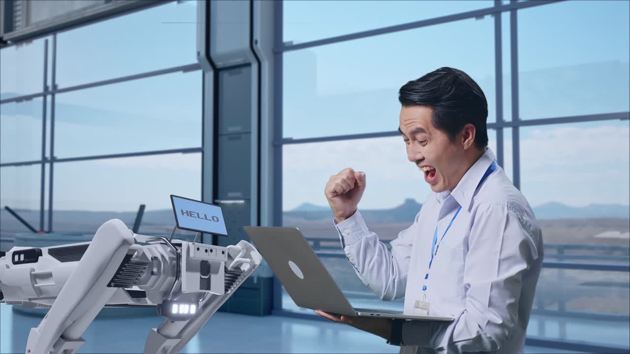 엔지니어가 로으로 성공을 축하합니다.