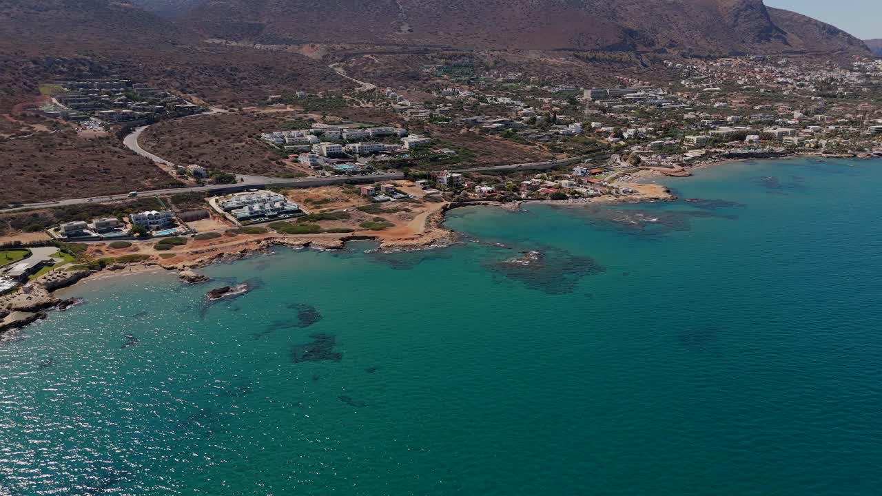 Aerial View of Coastal Town in Crete, Greece