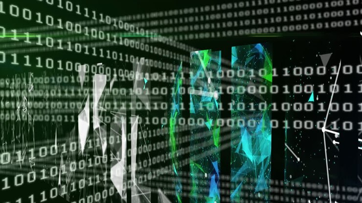 Animation af binær systemdatabehandling på sort baggrund