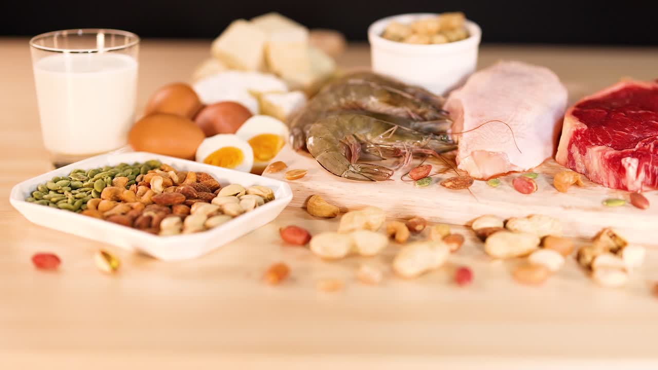Variedad de fuentes de proteína sobre una mesa