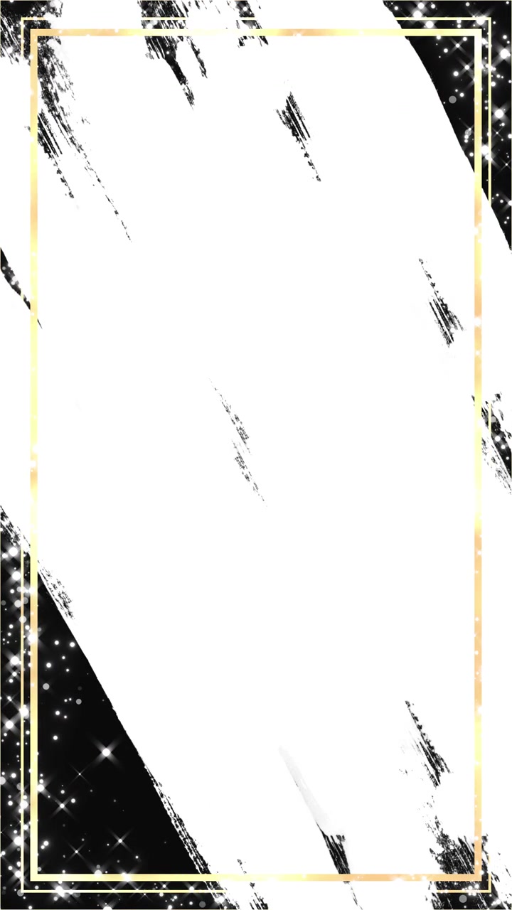 Bold black and white paint strokes meet a golden border with bright sparkles designed for luxury