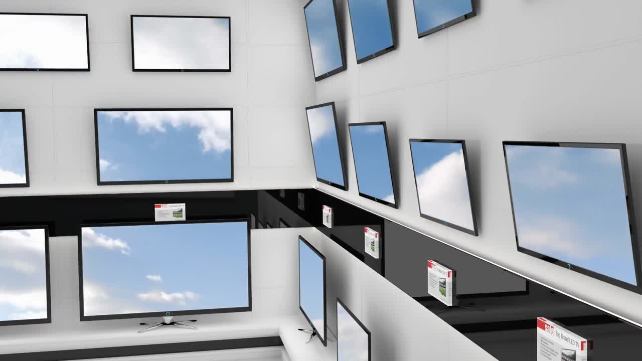 텔레비전 스크린에 파란 하늘과 구름