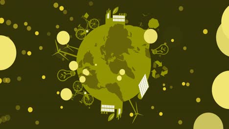 Animation-Des-Globus-über-Grünen-Flecken-Auf-Grünem-Hintergrund