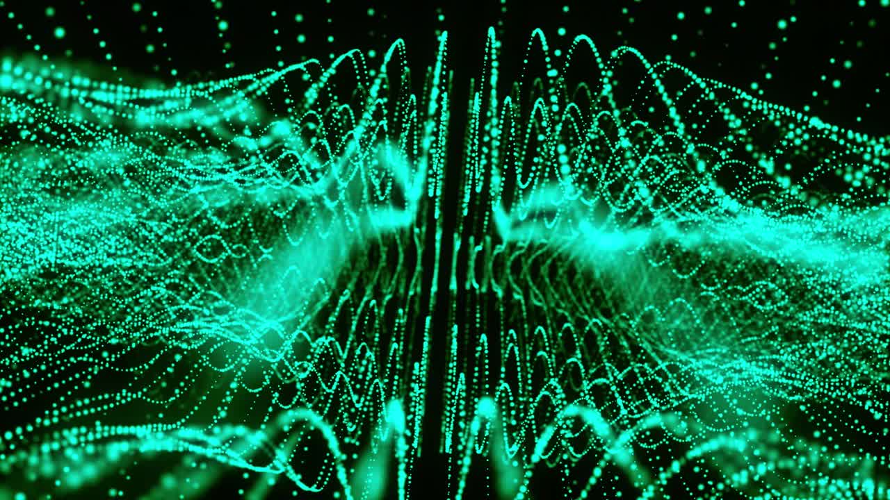 Seamless Loop Animation Of Wavy Neon Green Line Dust Particles