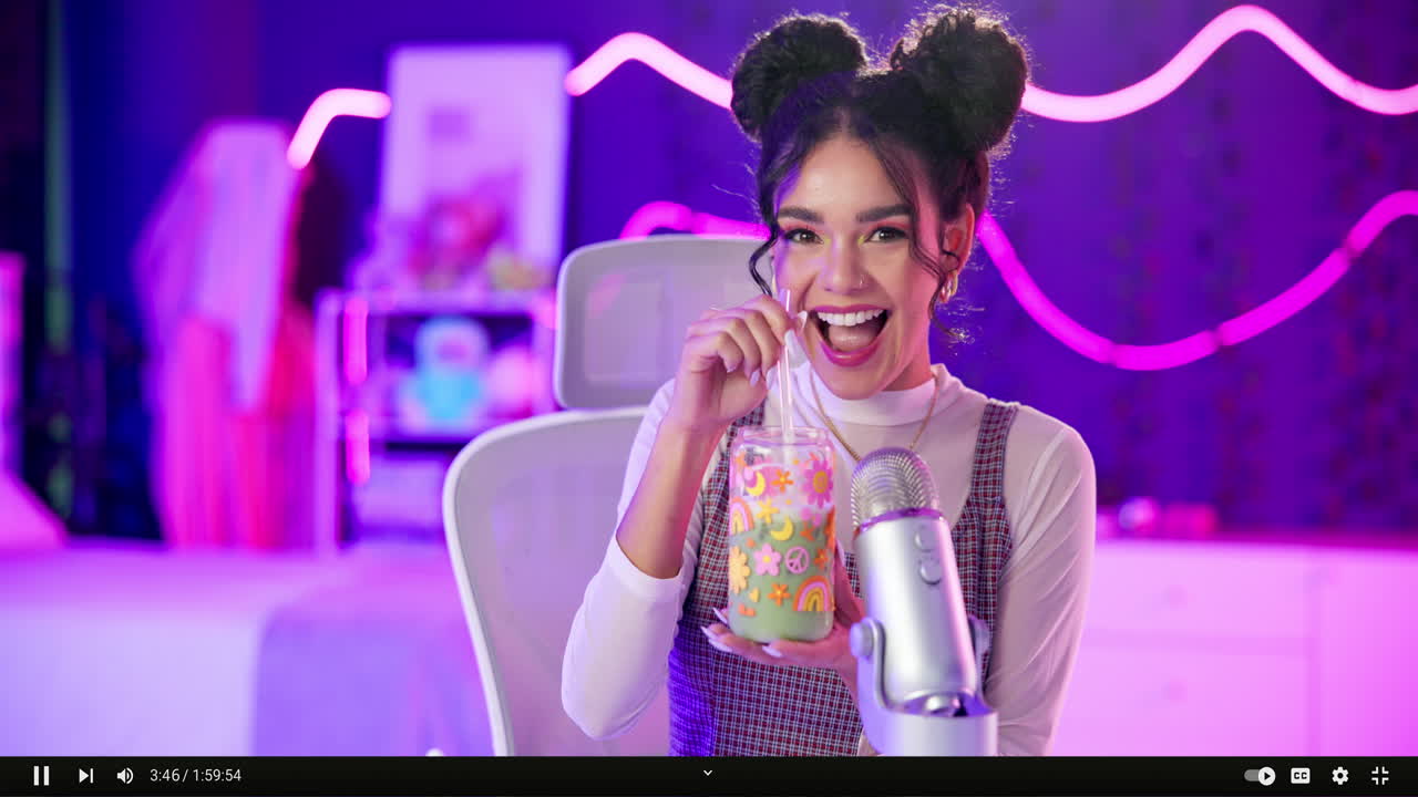 Woman streaming with a microphone