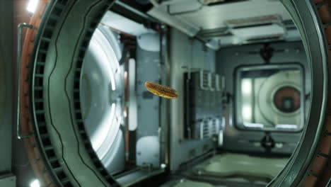 pepino encurtido marinado flotando en la estación espacial internacional