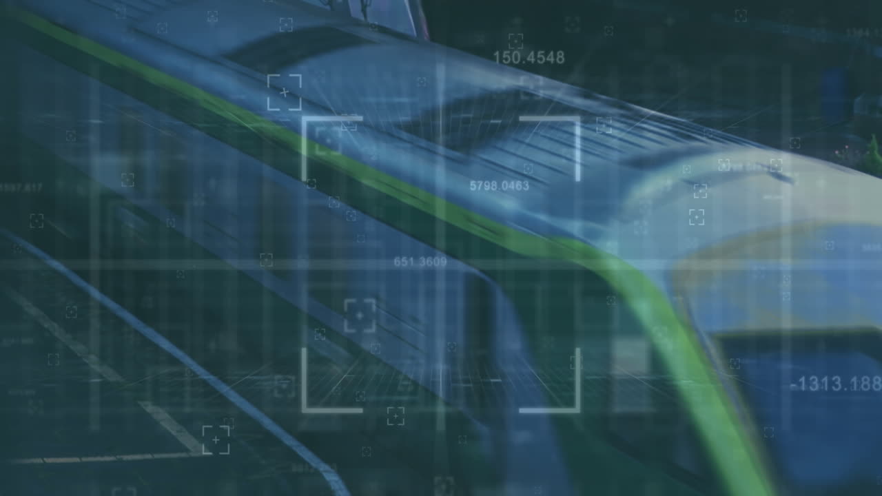 Animation of financial data processing over train in train platform
