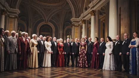 formal group portrait in grand hall