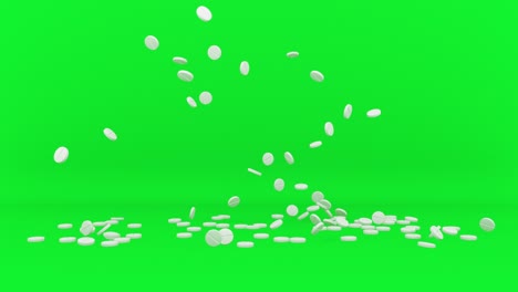 White-aspirin-pills-or-tablets-falling-and-stacking-on-green-screen