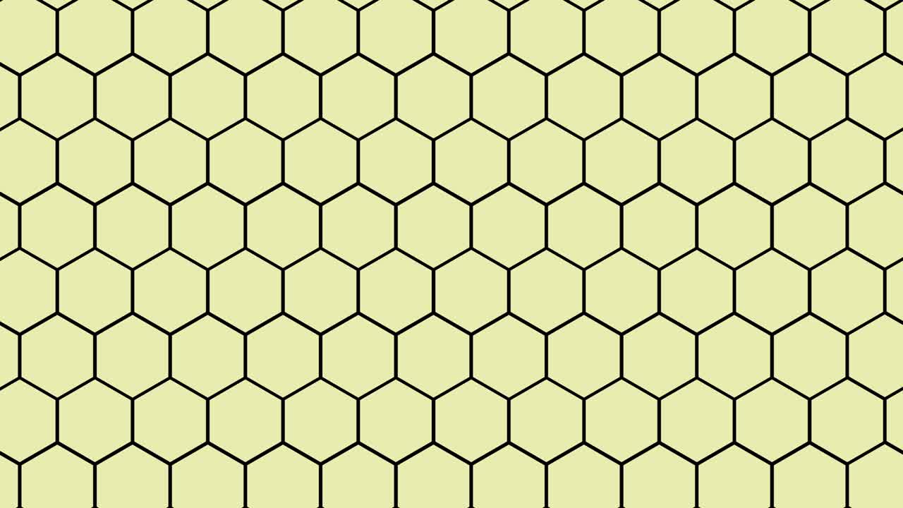 onda colorida brillante y dinámica que se mueve a lo largo de una cuadrícula hexagonal. en bucle