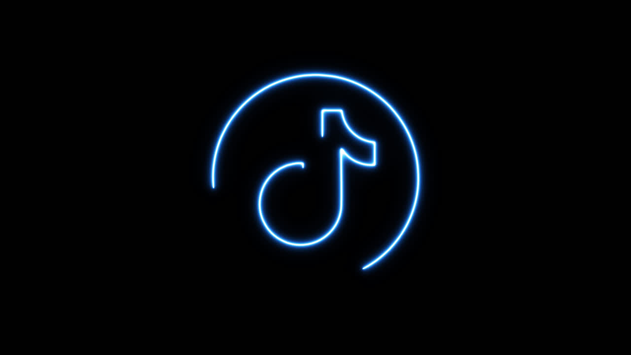 Animazione di icona di nota musicale blu neon su sfondo nero