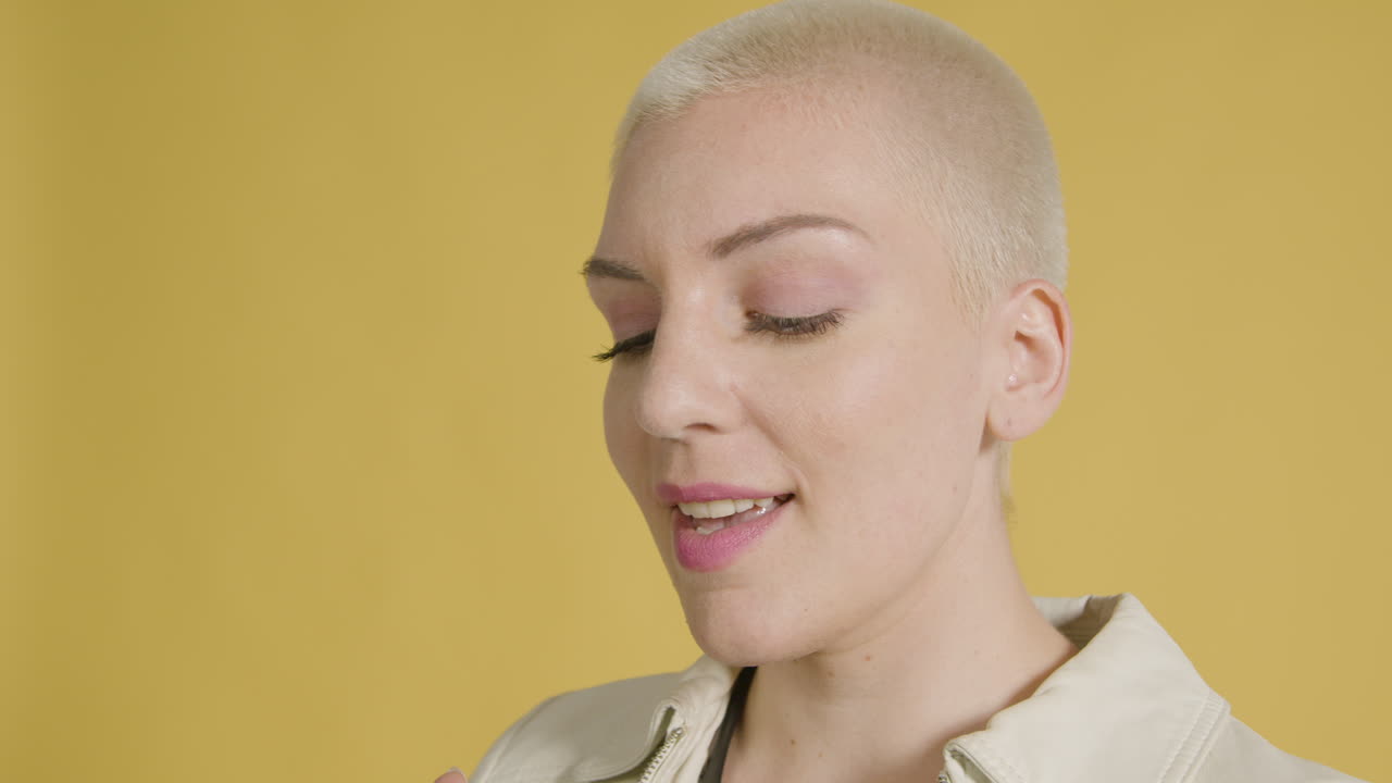 Smiling Woman Takes Photograph on Vintage Camera 02