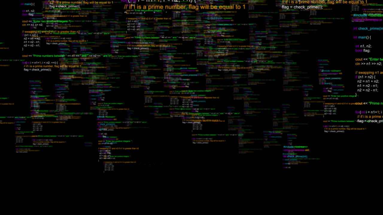 4k 3d digital program code cyber virtual space data flow animation software development futuristic