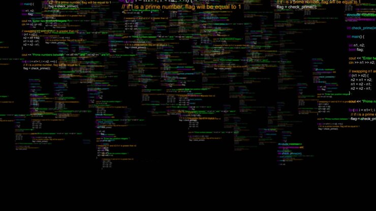 4k 3d digital program code cyber virtual space data flow animation software development futuristic