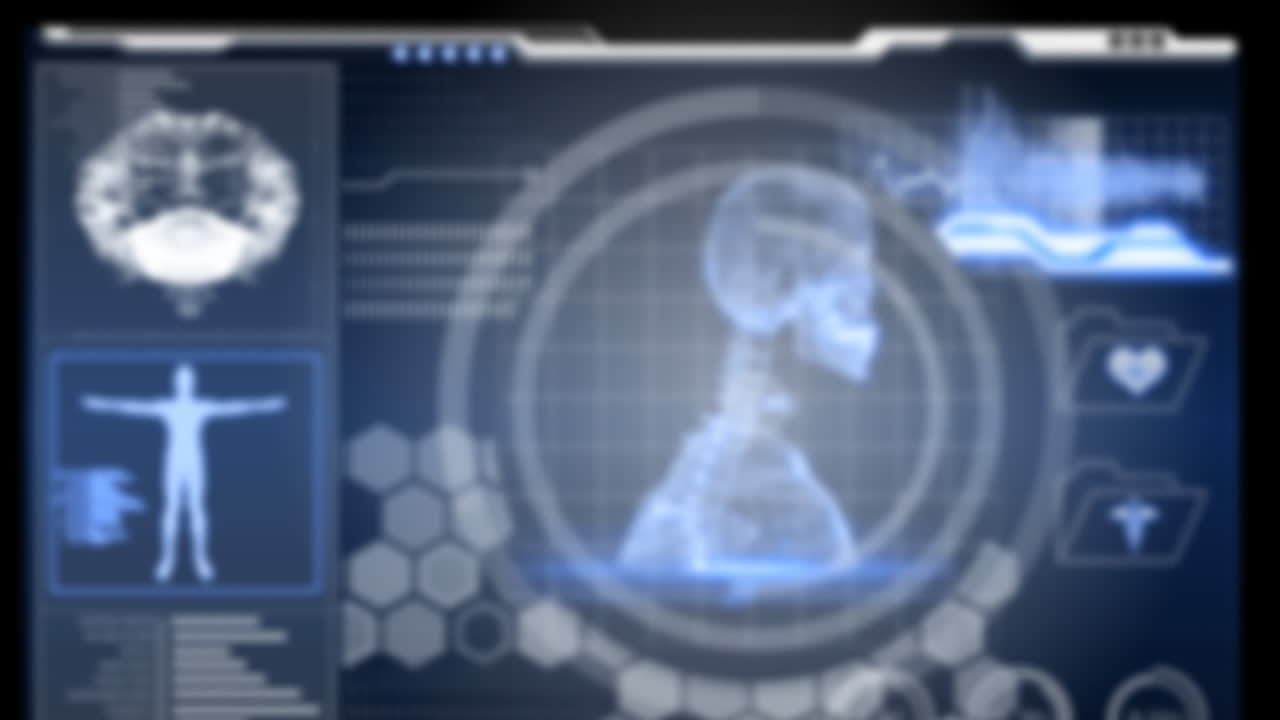 디지털 애니메이션은 온라인 보안을 위해 인간 스레이를 통해 원자 구조와 데이터를 보여줍니다.