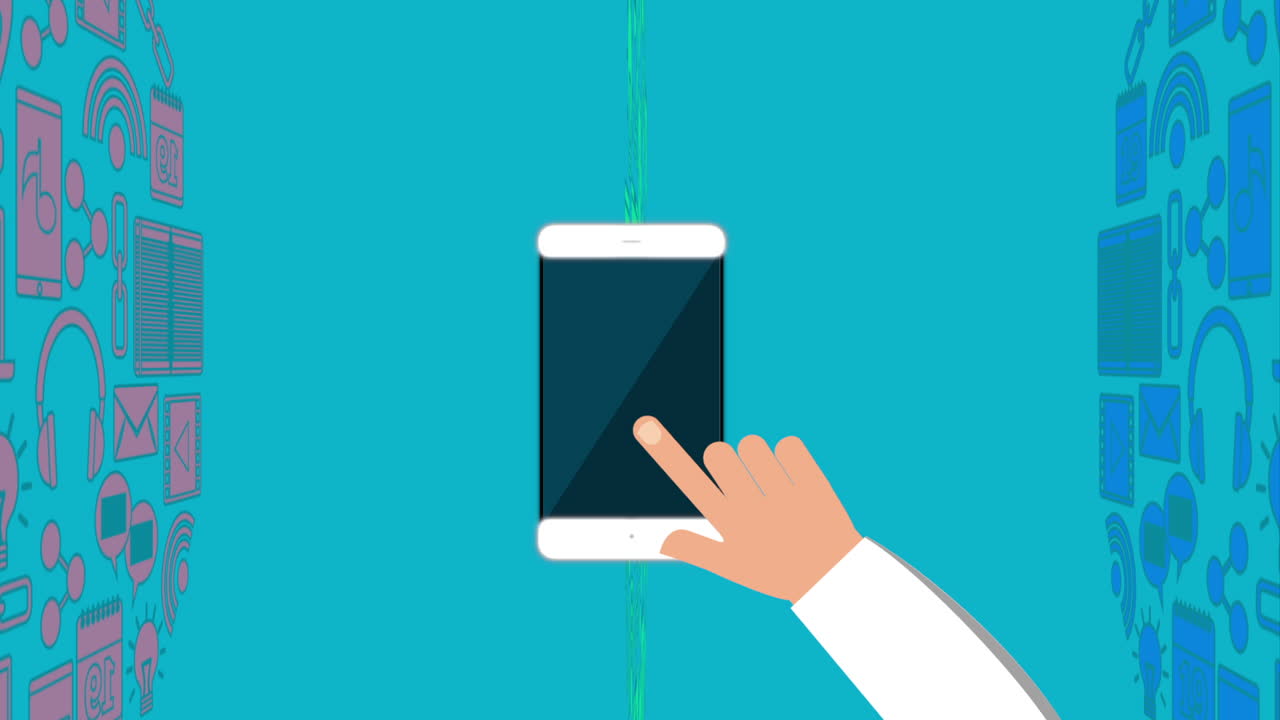 рука касается экрана смартфона с различными значками приложений