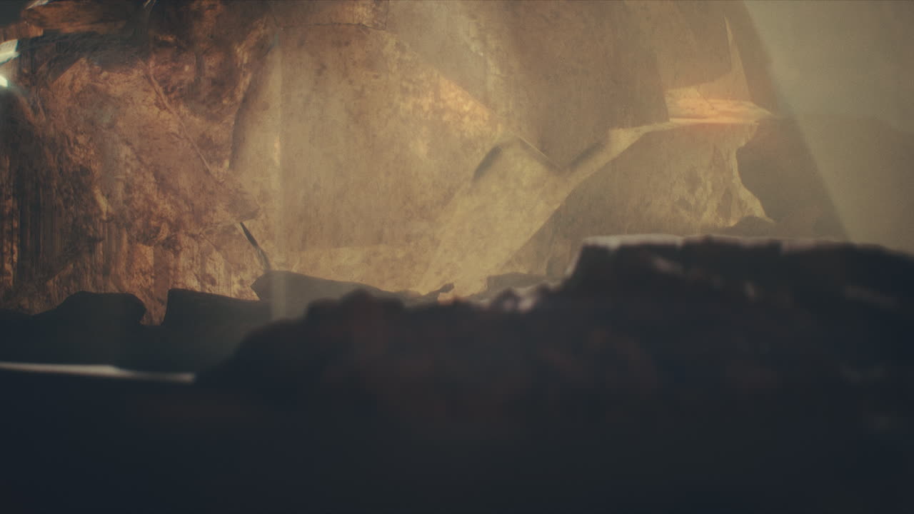 A head of the giant ancient deity statue hidden in a cave