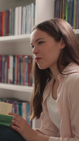 mujeres sonrientes se sientan en el suelo junto a las estanterías de libros. jóvenes amigos alegres leen libros trabajando en un proyecto universitario en la biblioteca. los estudiantes aprenden material