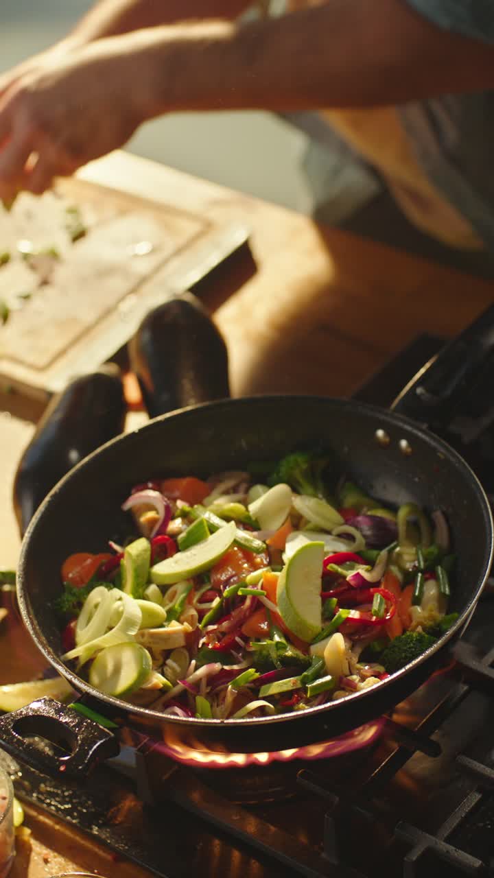 Cooking a healthy and delicious vegetable stir-fry on a gas stove