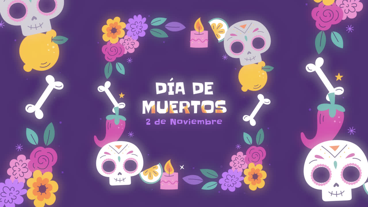 una animación de plantilla de marco plano para la celebración del día de los muertos