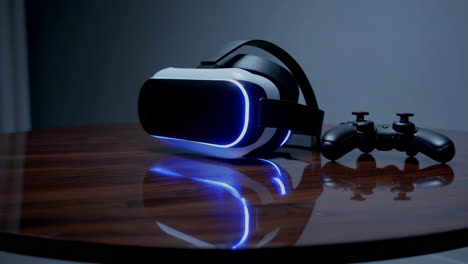 vr headset and controller on a table