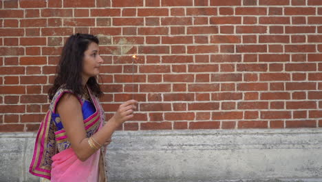 Girl-in-sari-walking-with-sparkle---slow-motion